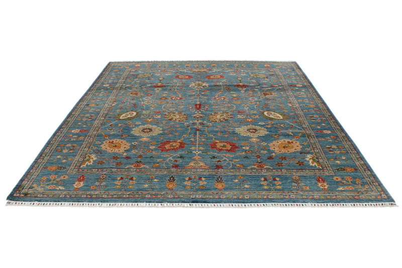 8x10 Light Blue and Multicolor Turkish Tribal Rug