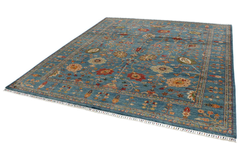 8x10 Light Blue and Multicolor Turkish Tribal Rug