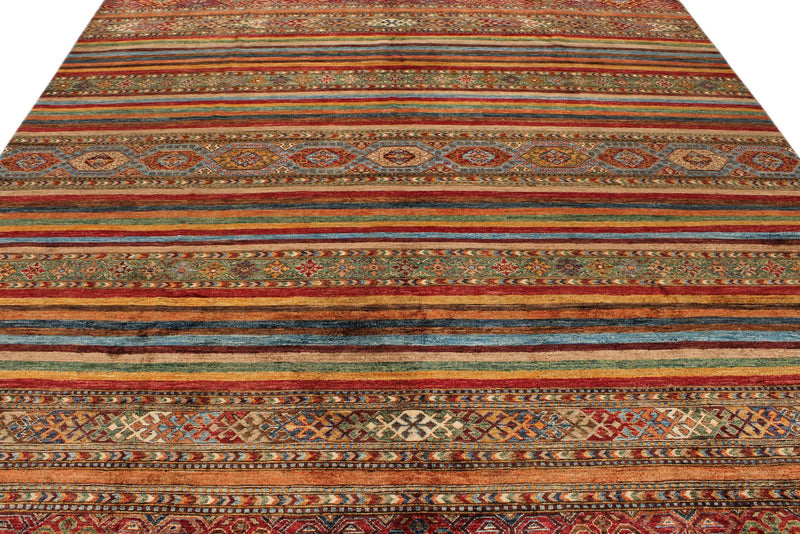 9x12 Multicolor and Red Tribal Rug