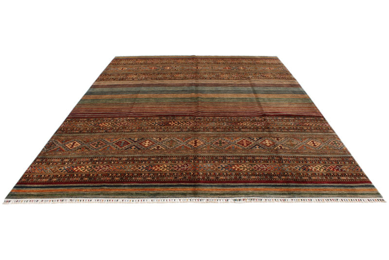 9x12 Brown and Multicolor Tribal Rug