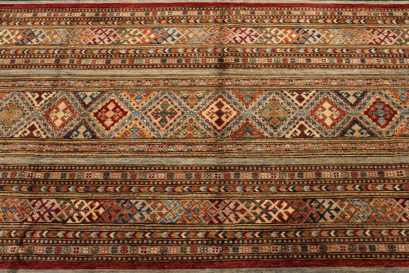 9x12 Brown and Multicolor Tribal Rug