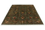 6x8 Green and Multicolor Turkish Tribal Rug