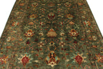 6x8 Green and Multicolor Turkish Tribal Rug