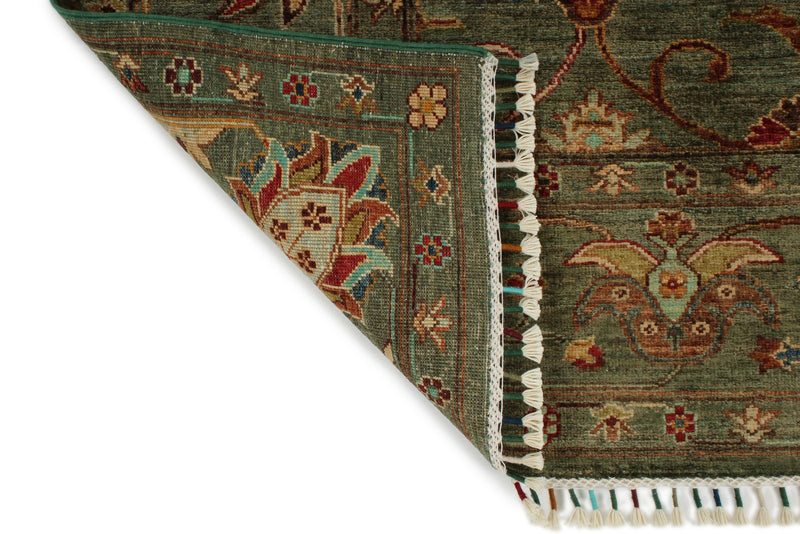 6x8 Green and Multicolor Turkish Tribal Rug