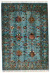 4x6 Light Blue and Multicolor Turkish Tribal Rug