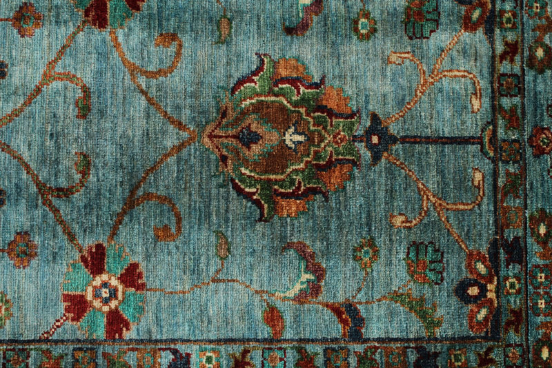 4x6 Light Blue and Multicolor Turkish Tribal Rug