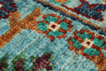 4x6 Light Blue and Multicolor Turkish Tribal Rug