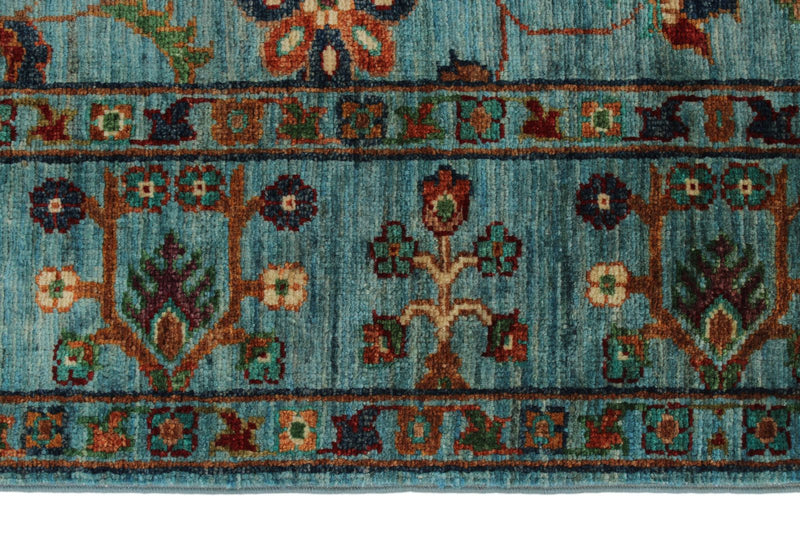 4x6 Light Blue and Multicolor Turkish Tribal Rug