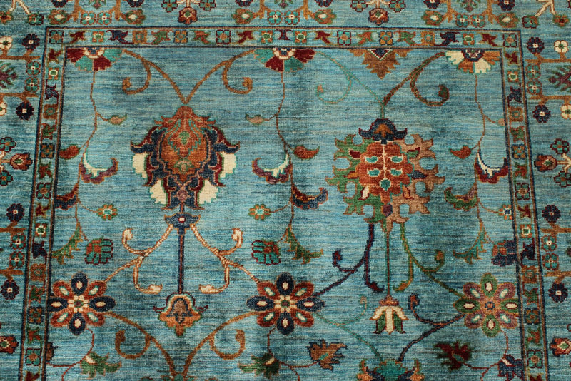 4x6 Light Blue and Multicolor Turkish Tribal Rug