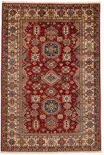 7x10 Red and Ivory Kazak Tribal Rug