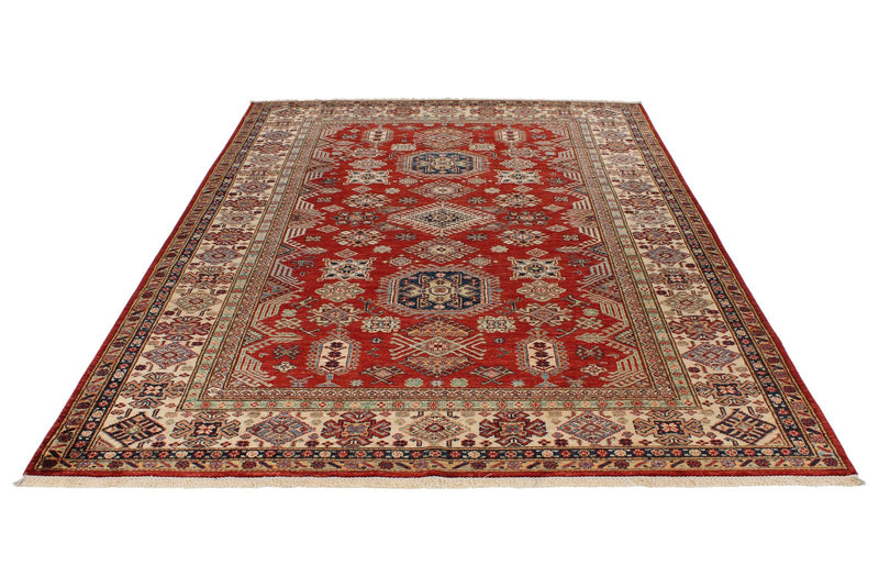 7x10 Red and Ivory Kazak Tribal Rug