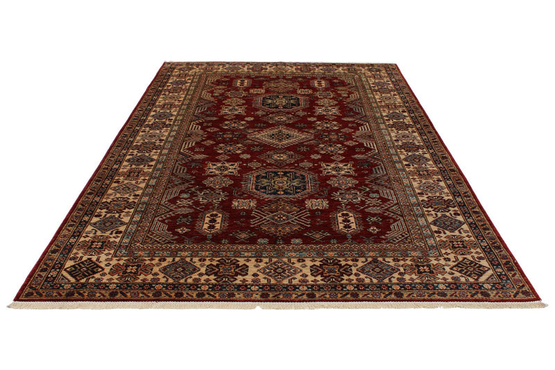 7x10 Red and Ivory Kazak Tribal Rug