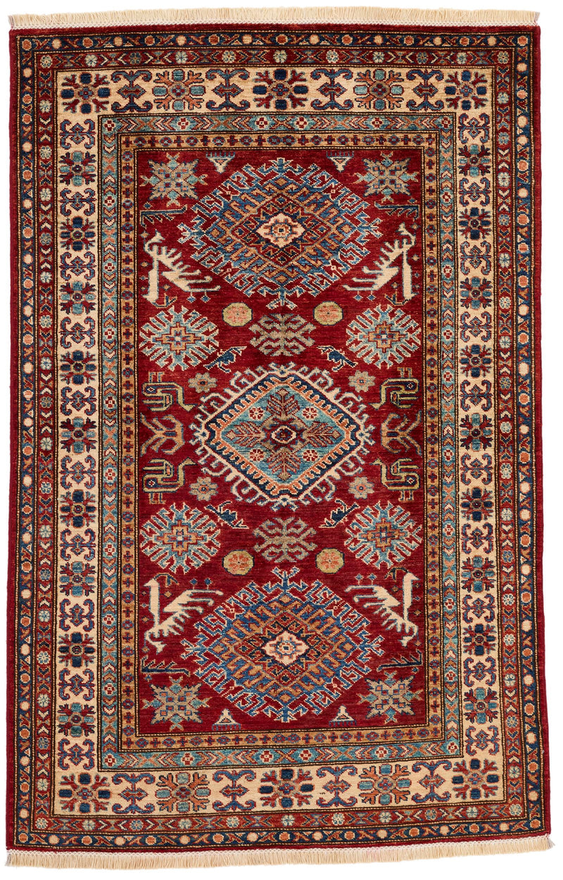 4x6 Red and Ivory Anatolian Traditional Rug