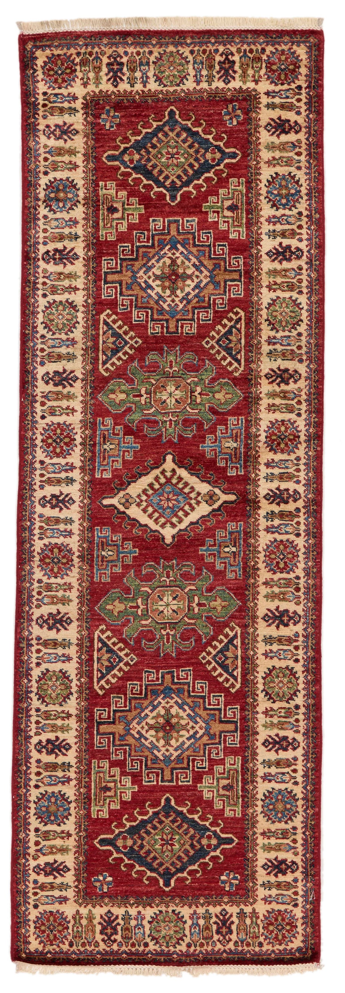 3x8 Red and Ivory Kazak Tribal Runner