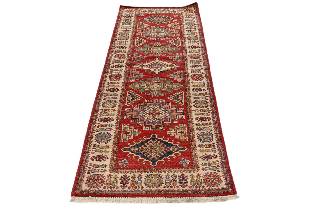 3x8 Red and Ivory Kazak Tribal Runner