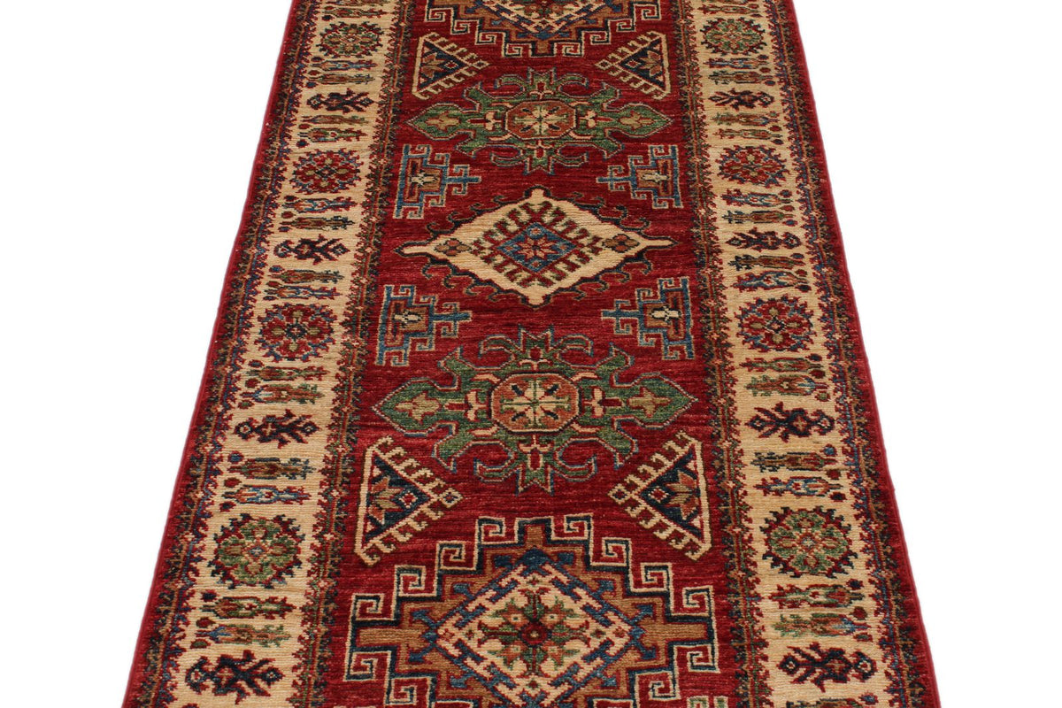 3x8 Red and Ivory Kazak Tribal Runner