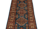 3x8 Light Blue and Ivory Kazak Tribal Runner