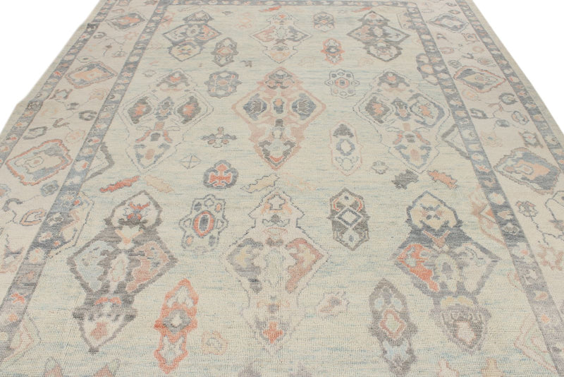 9x13 Light Blue and Beige Turkish Oushak Rug