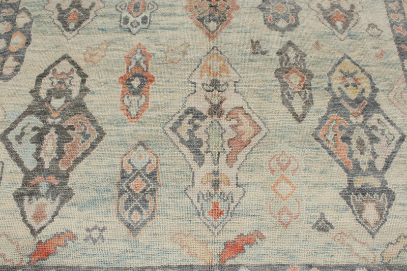 9x13 Light Blue and Beige Turkish Oushak Rug