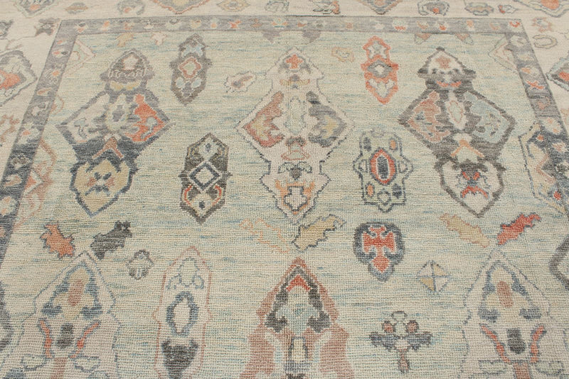 9x13 Light Blue and Beige Turkish Oushak Rug