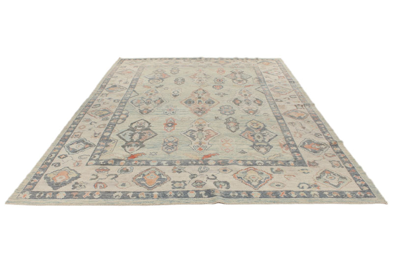 9x13 Light Blue and Beige Turkish Oushak Rug