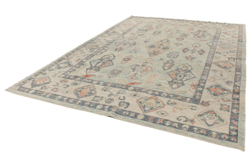 9x13 Light Blue and Beige Turkish Oushak Rug