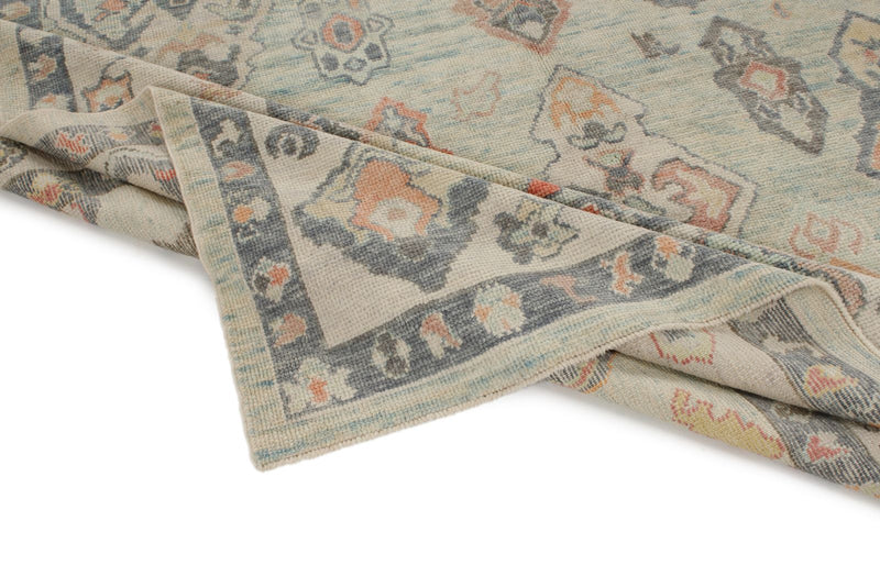 9x13 Light Blue and Beige Turkish Oushak Rug