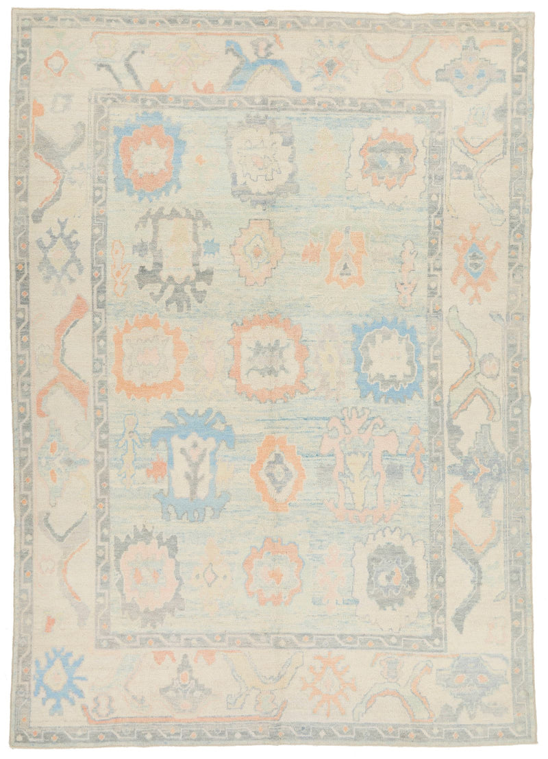 9x12 Light Blue and Ivory Turkish Oushak Rug