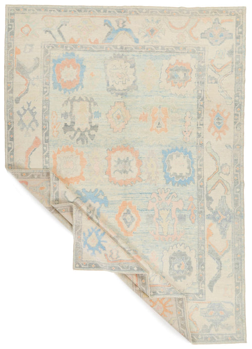 9x12 Light Blue and Ivory Turkish Oushak Rug