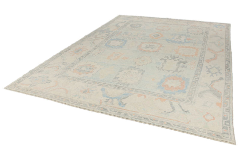 9x12 Light Blue and Ivory Turkish Oushak Rug