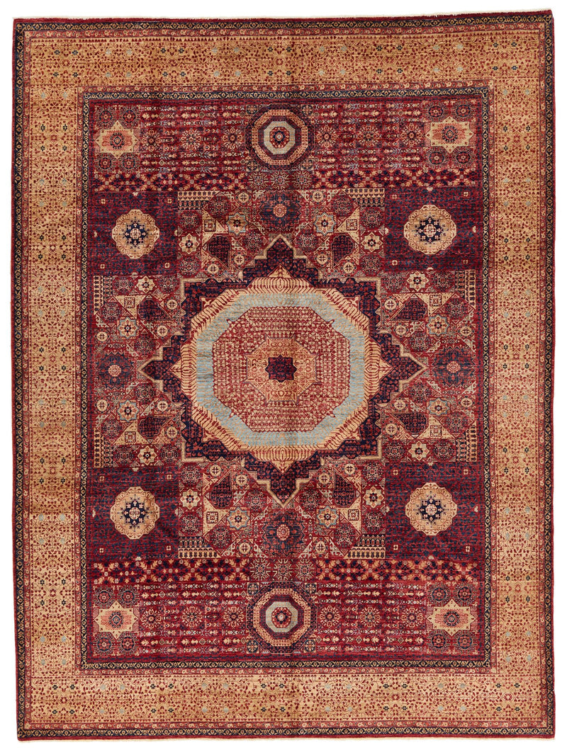 9x12 Red and Ivory Turkish Tribal Rug