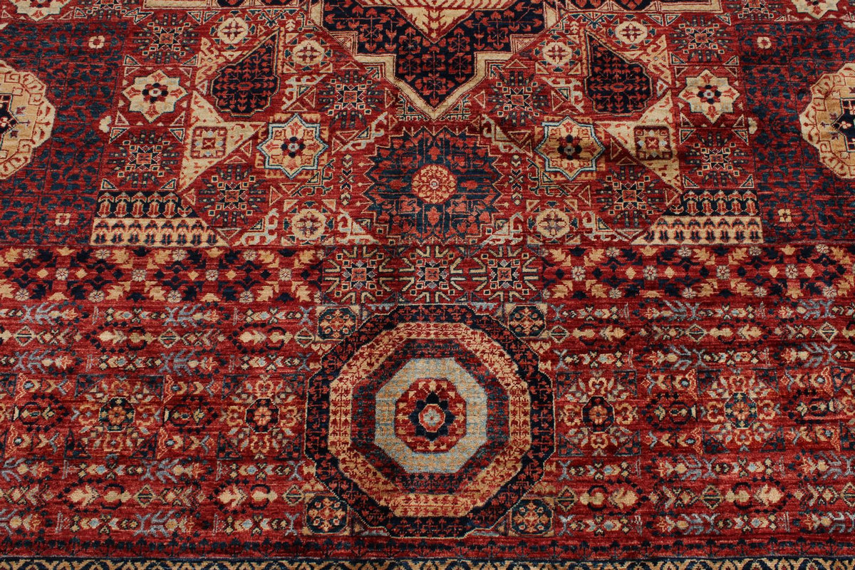 9x12 Red and Ivory Turkish Tribal Rug