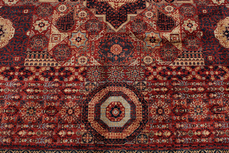 9x12 Red and Ivory Turkish Tribal Rug