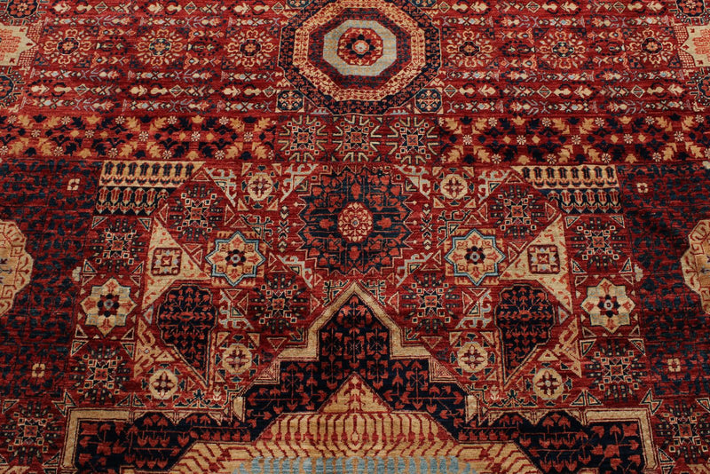 9x12 Red and Ivory Turkish Tribal Rug