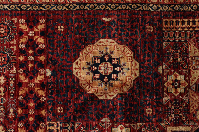 9x12 Red and Ivory Turkish Tribal Rug