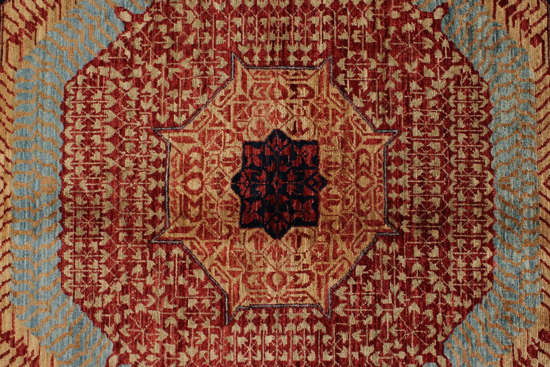 9x12 Red and Ivory Turkish Tribal Rug