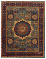 9x12 Light Blue and Multicolor Turkish Tribal Rug