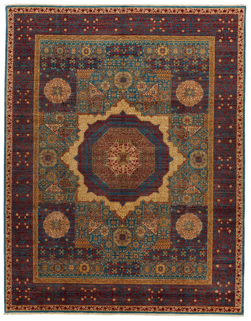 9x12 Light Blue and Multicolor Turkish Tribal Rug