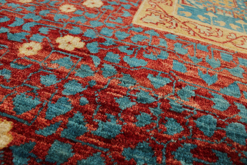 9x12 Light Blue and Multicolor Turkish Tribal Rug