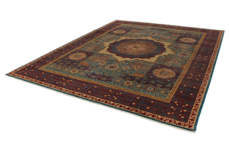 9x12 Light Blue and Multicolor Turkish Tribal Rug