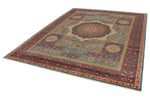 9x12 Light Blue and Multicolor Turkish Tribal Rug