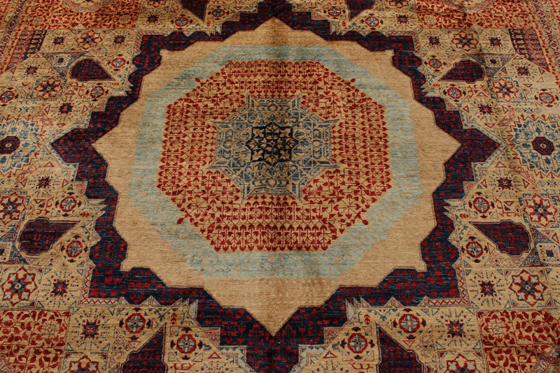 9x12 Orange and Multicolor Turkish Tribal Rug