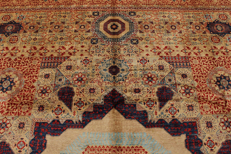 9x12 Orange and Multicolor Turkish Tribal Rug