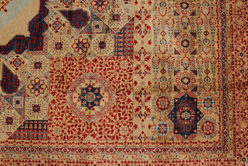 9x12 Orange and Multicolor Turkish Tribal Rug