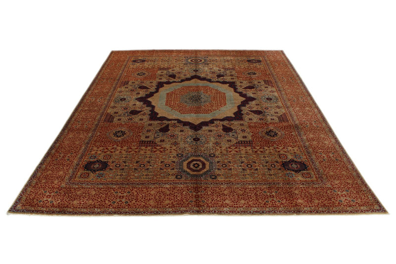 9x12 Orange and Multicolor Turkish Tribal Rug