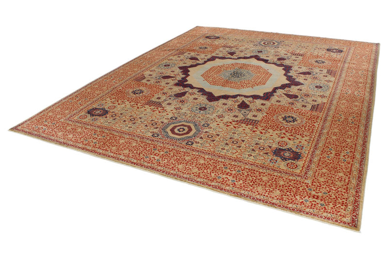 9x12 Orange and Multicolor Turkish Tribal Rug