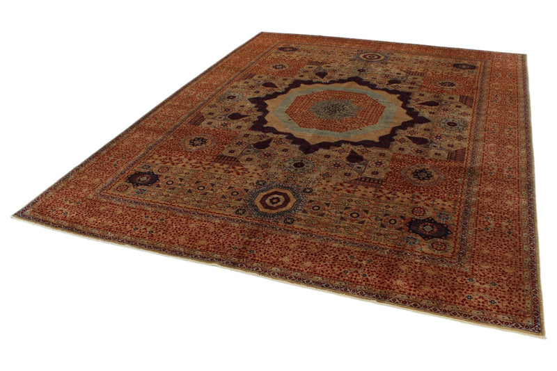 9x12 Orange and Multicolor Turkish Tribal Rug