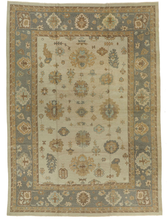 12x16 Ivory and Gray Turkish Oushak Rug