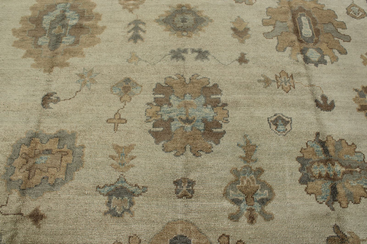 12x16 Ivory and Gray Turkish Oushak Rug
