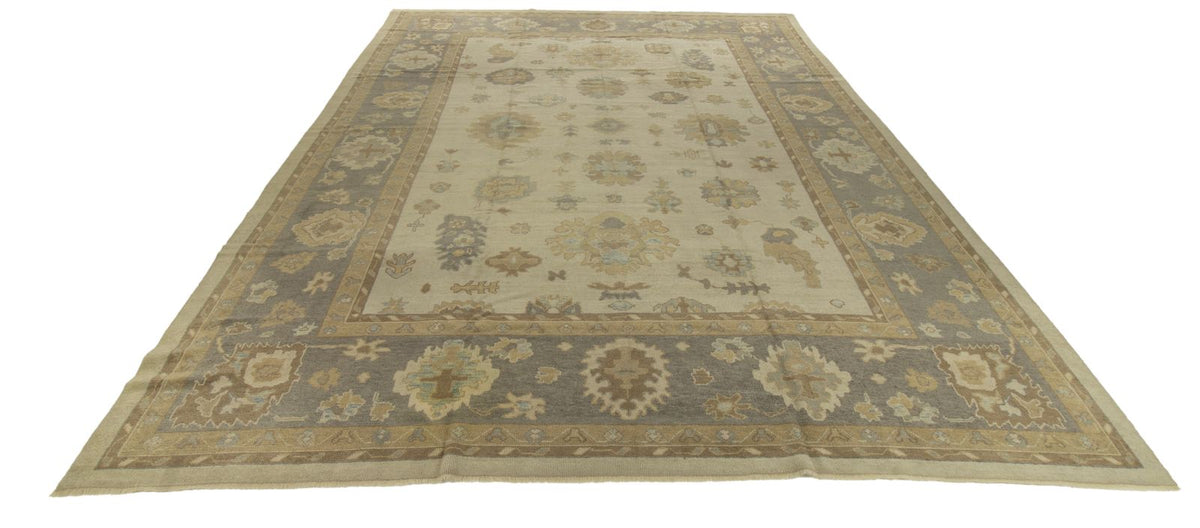 12x16 Ivory and Gray Turkish Oushak Rug